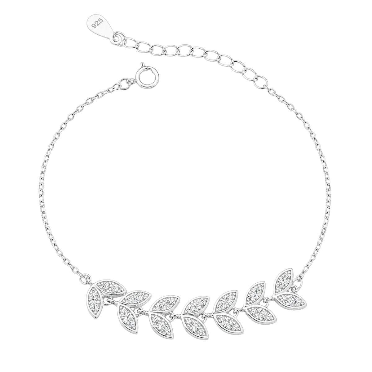 Pulseira Feminina Folhas Cravejada Zircônia Prata 925 Legítima