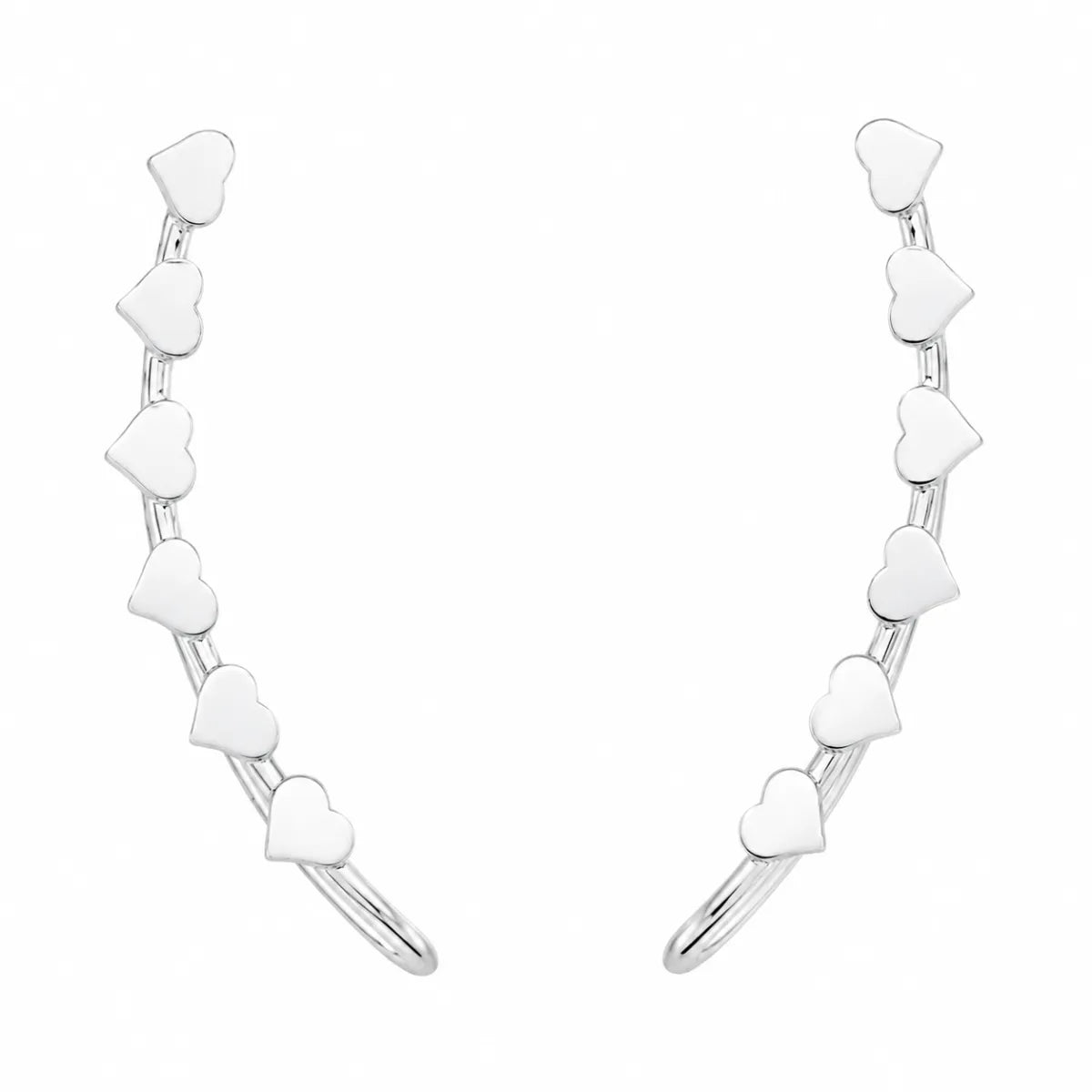 Brinco Ear Cuff Seis Corações Prata 925 Legítima