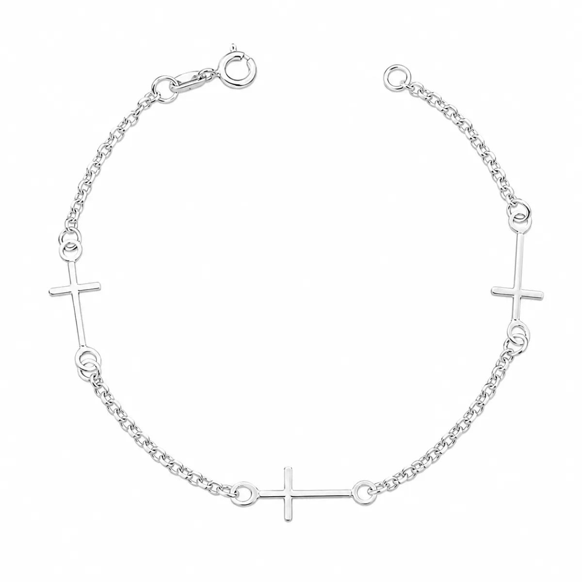 Pulseira Feminina Trio de Cruz Prata 925 Legítima