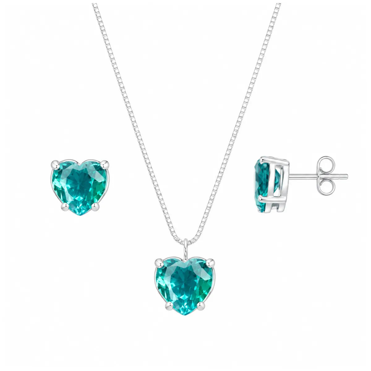 Conjunto Brinco e Colar Coração Galeria Verde Turmalina 925 Legítima