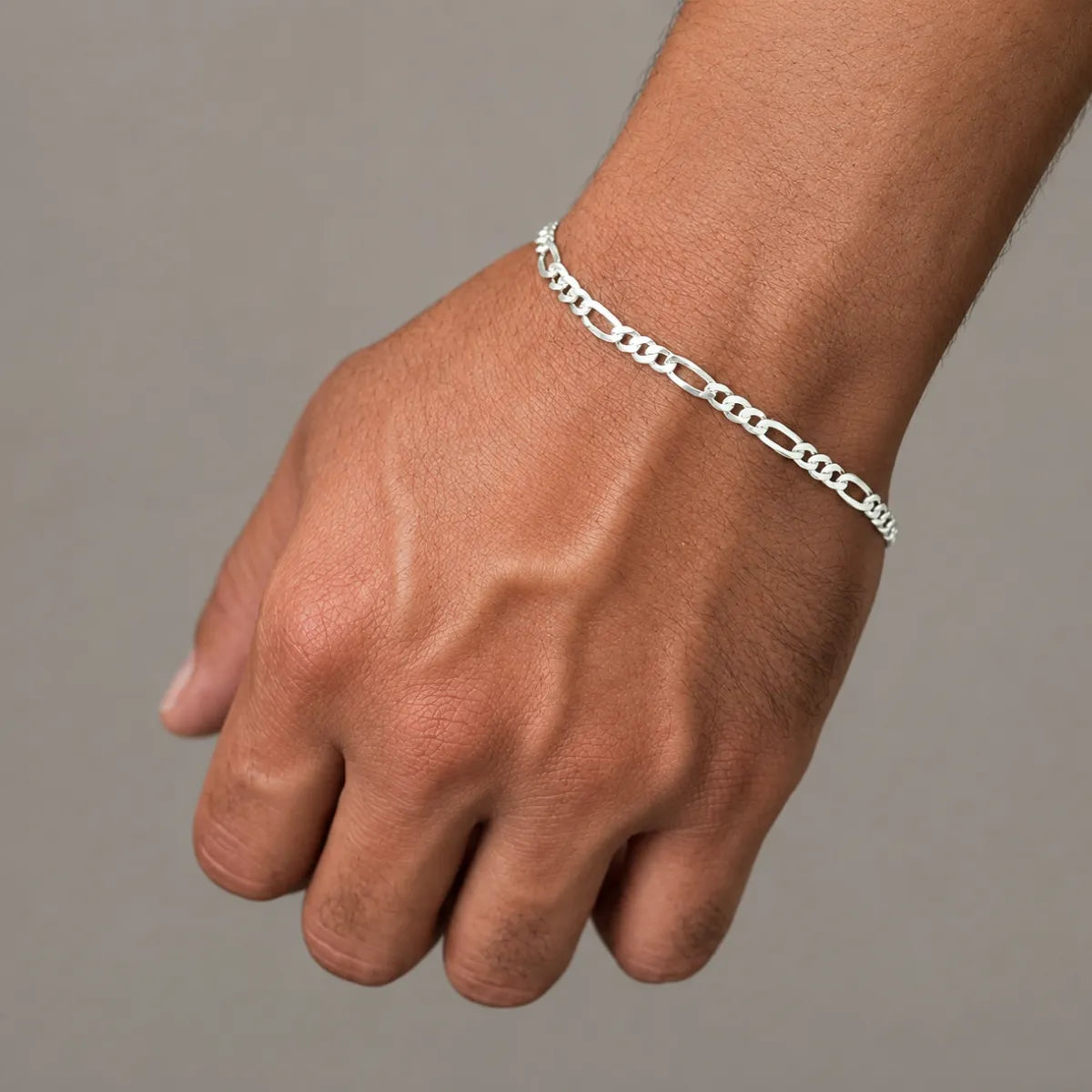 Pulseira Masculina Fígaro 3x1 4mm Prata 925 Legítima
