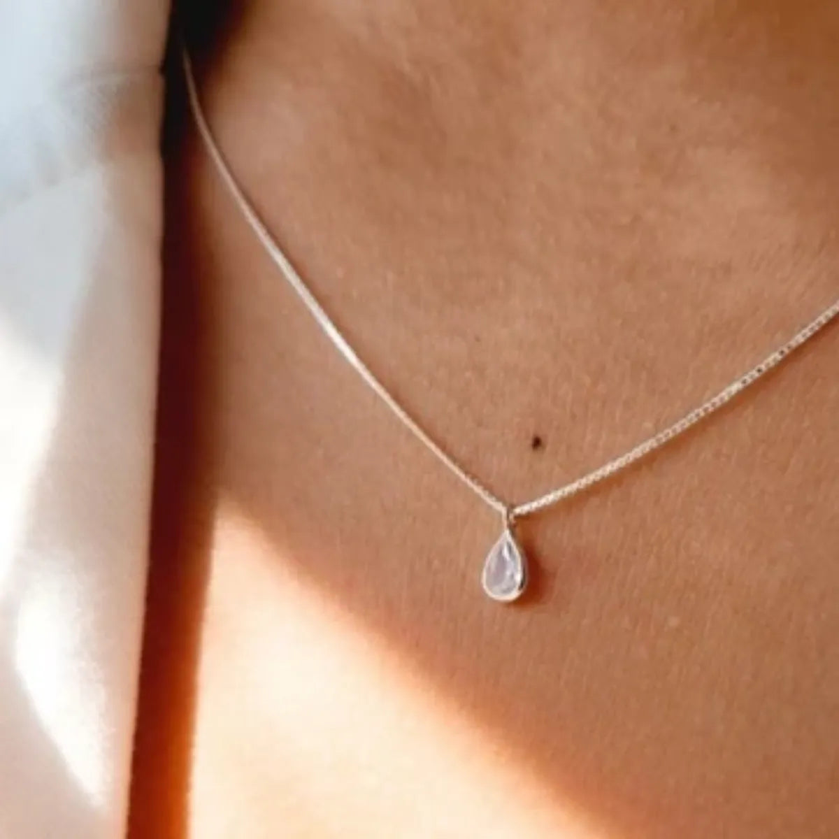 Colar Ponto de Luz Gota Zircônia Incolor Prata 925 Legítima