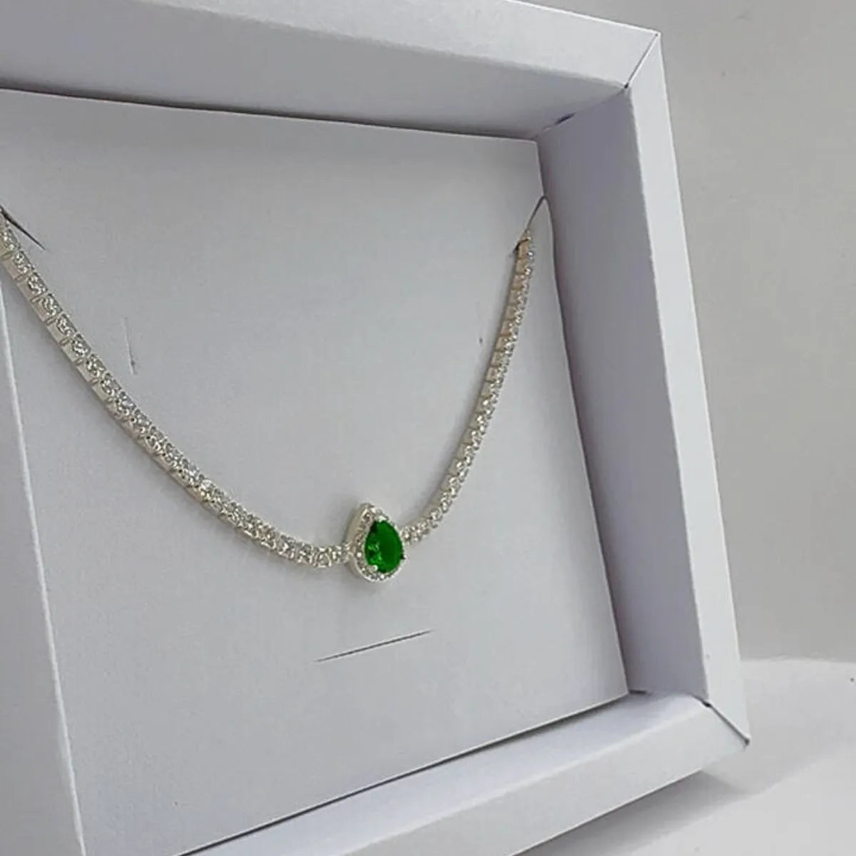 Pulseira Riviera Gota Verde Cravejada Zircônia Prata 925 Legítima