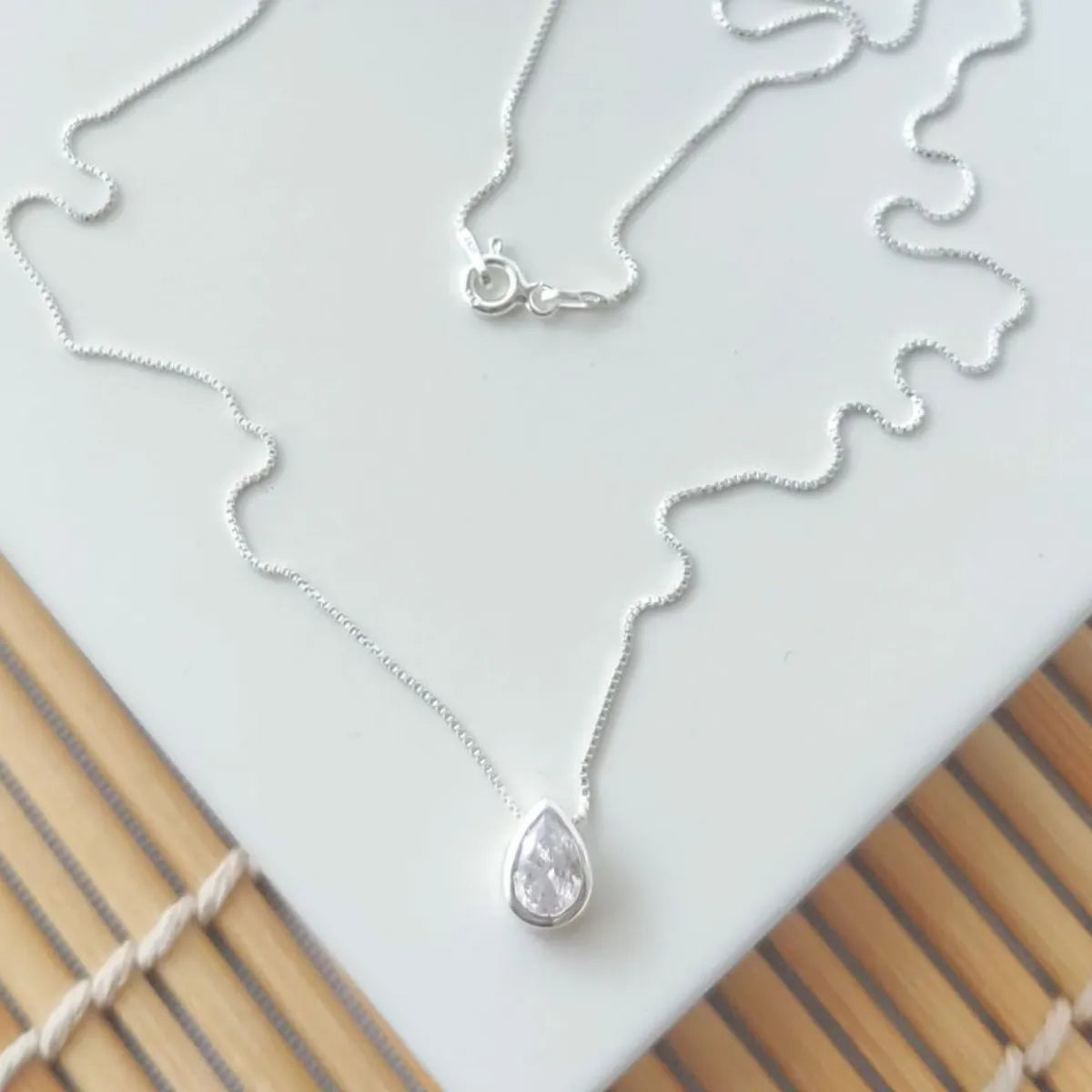 Colar Corrente Veneziana Pingente Ponto de Luz Gota Zircônia Prata 925 Legítima