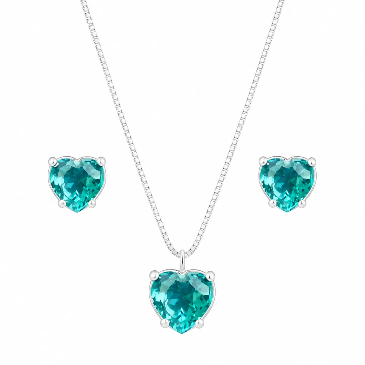 Conjunto Brinco e Colar Coração Galeria Verde Turmalina 925 Legítima