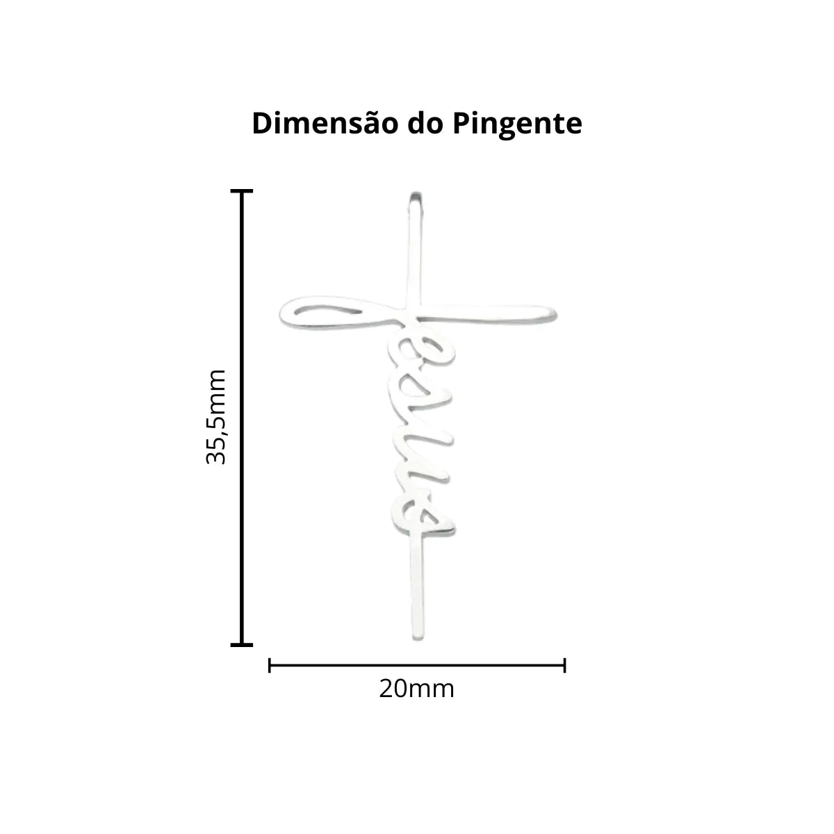 Colar Escrita Jesus Cruz Prata 925 Legítima