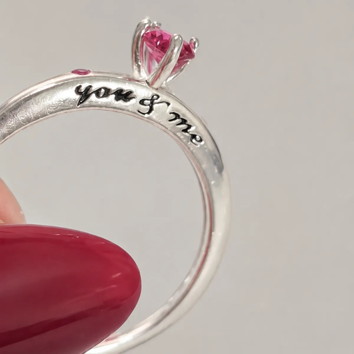 Anel Solitário You&Me Coração Rosa Prata 925 Legítima