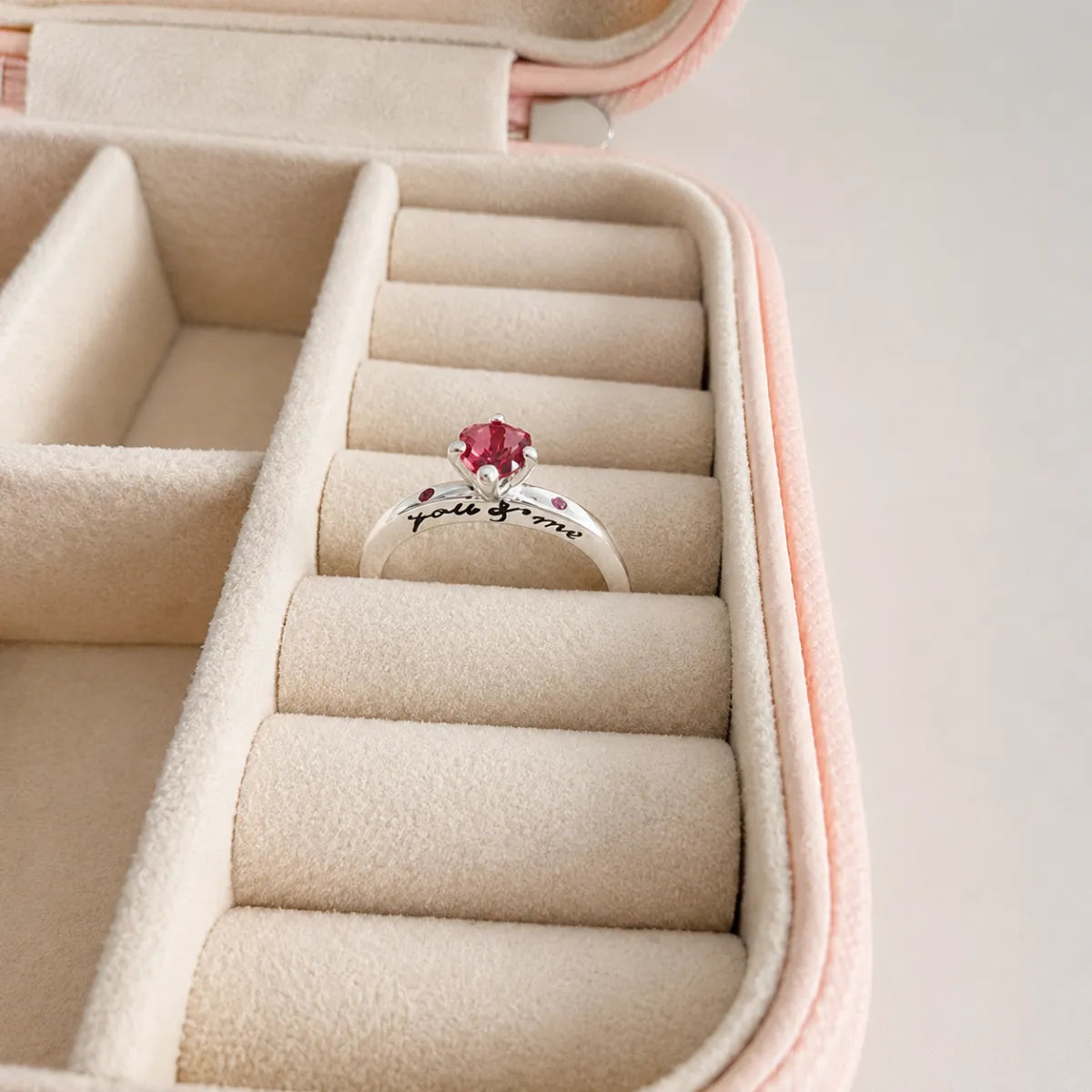 Anel Solitário You&Me Coração Rosa Prata 925 Legítima