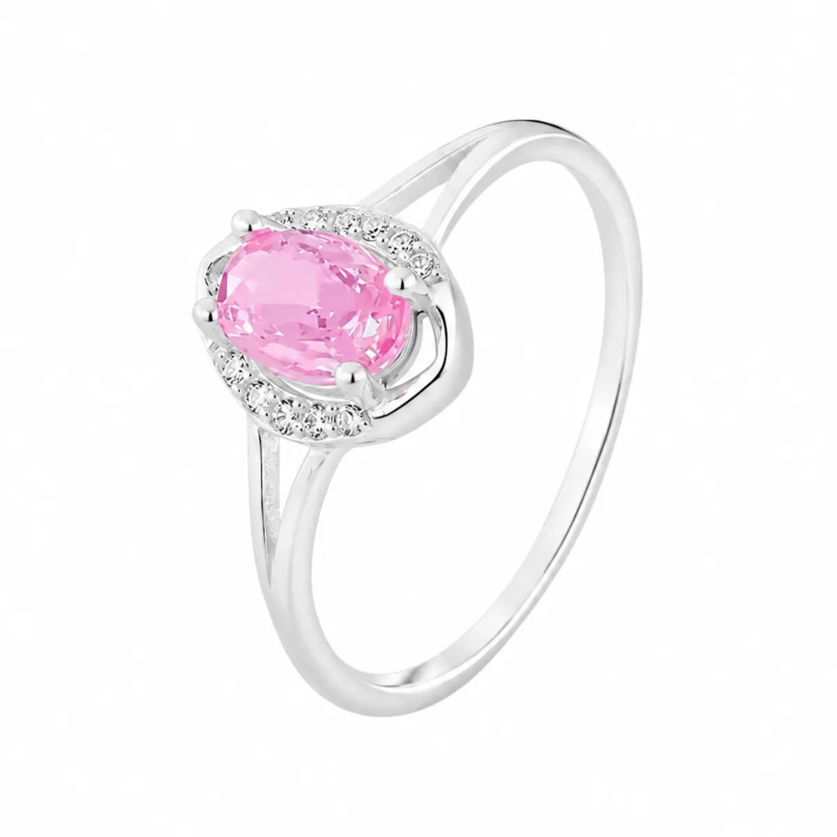 Anel Pedra Rosa Claro e Zircônias Cravejadas Prata 925 Legítima