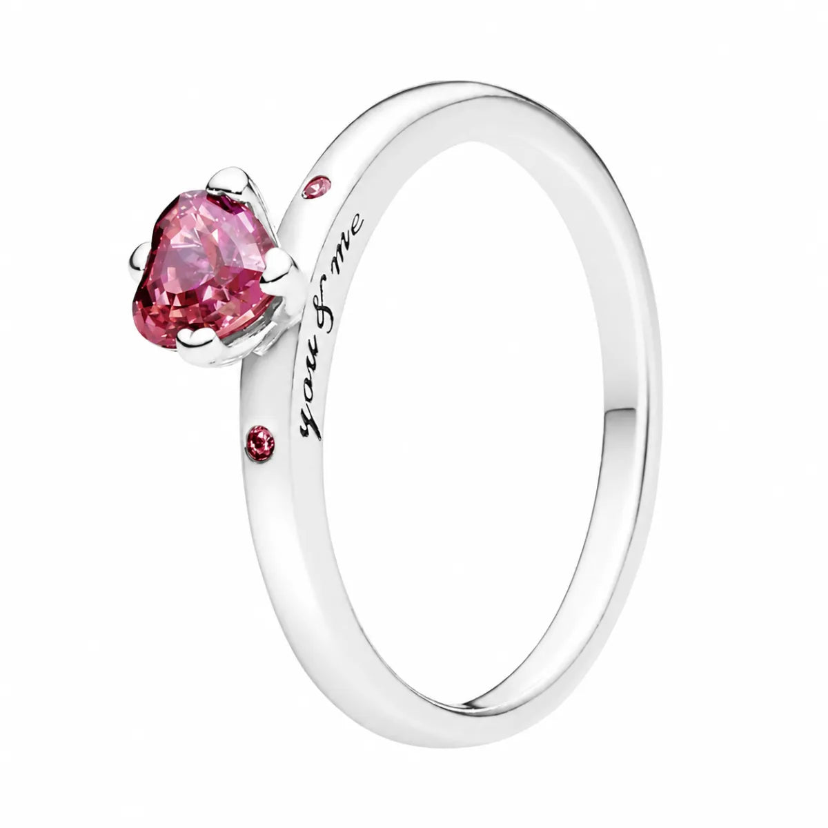 Anel Solitário You&Me Coração Rosa Prata 925 Legítima