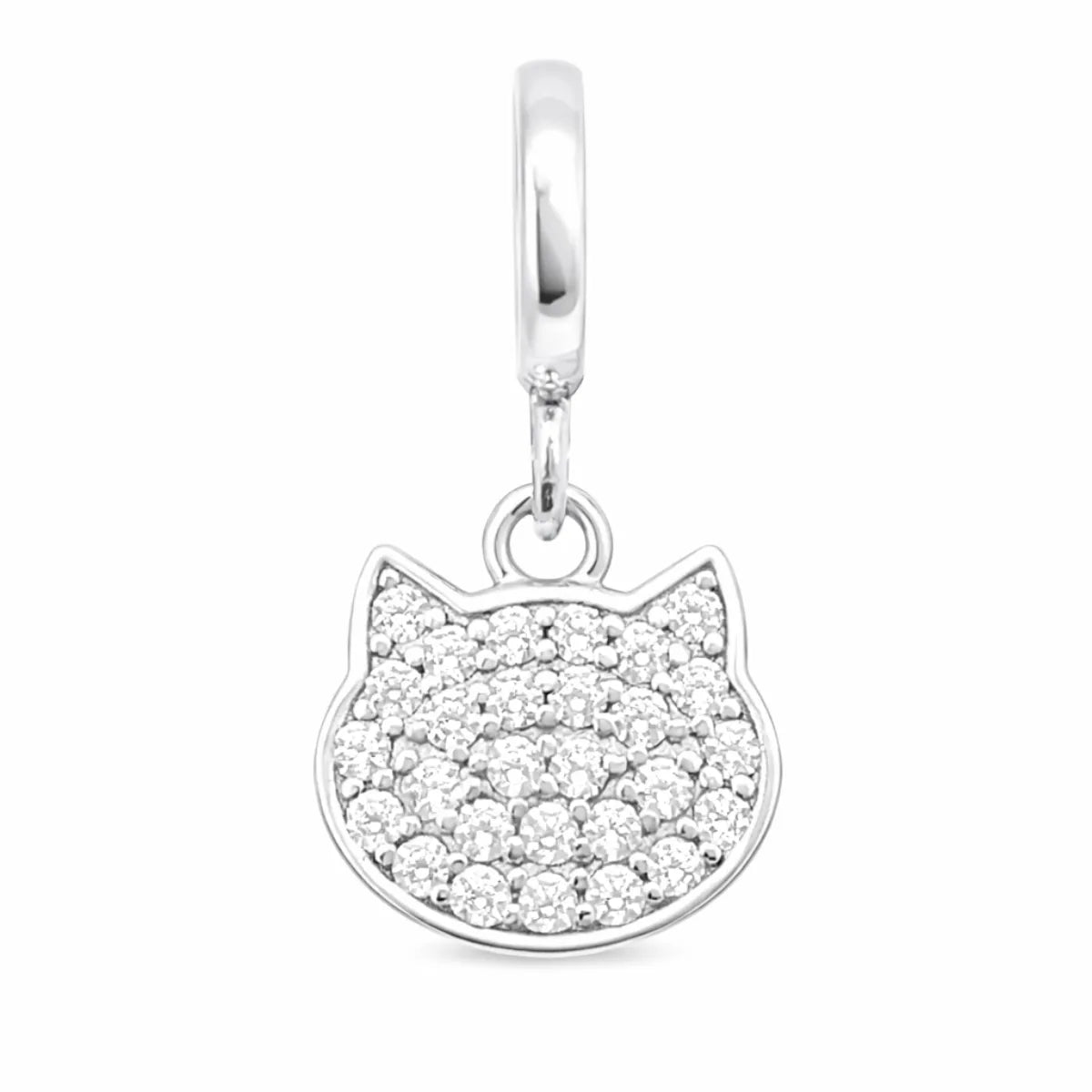 Berloque Pingente Gato Zircônia Prata 925 Legítima