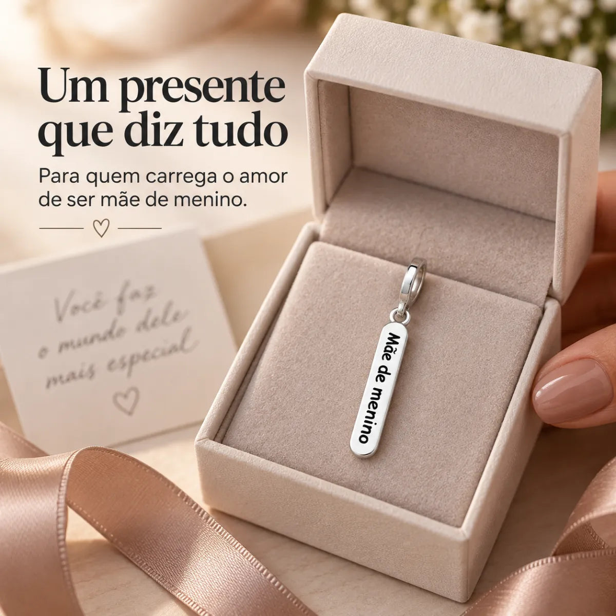 Berloque Plaquinha Mãe de Menino Prata 925 Legítima