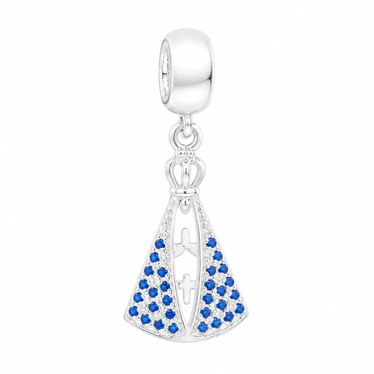 Berloque Pingente N.S Aparecida Zircônia Azul Prata 925 Legítima