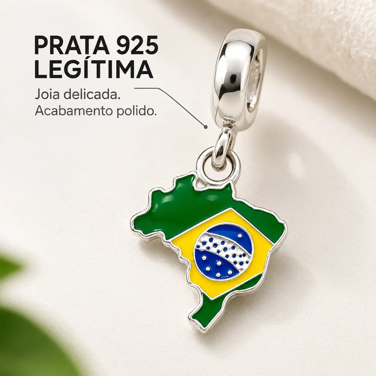Berloque Mapa do Brasil Torcida Prata 925 Legítima