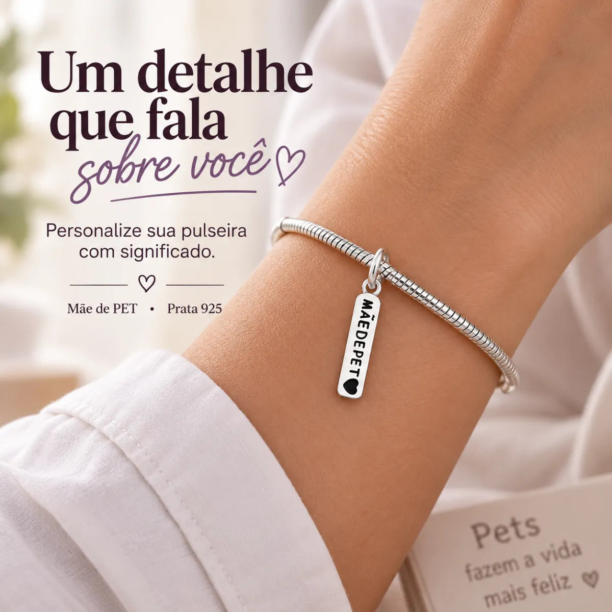 Berloque Plaquinha Mãe de PET Prata 925 Legítima