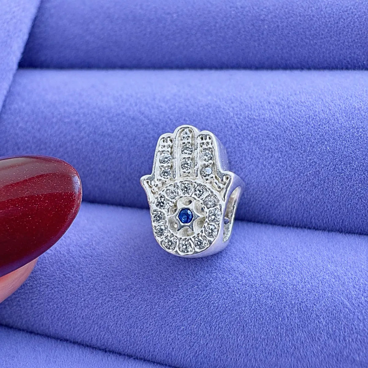 Berloque Separador Mão Hamsa Cravejado Zircônia Prata 925 Legítima