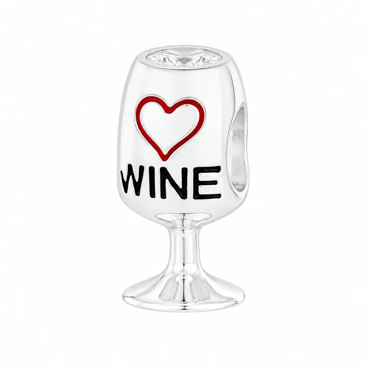 Berloque Separador Love Wine Vinho Zircônia Prata 925 Legítima