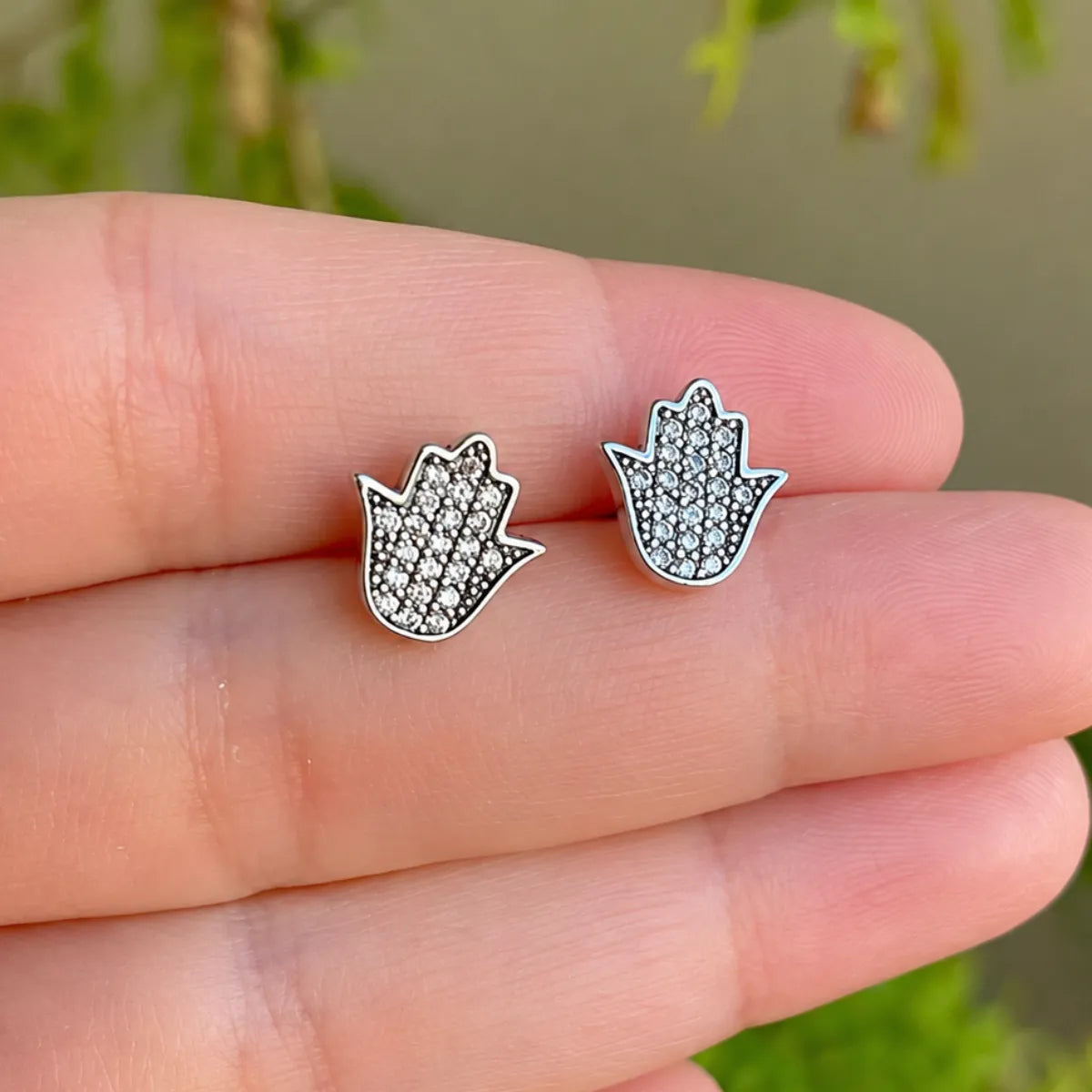 Brinco Mão Hamsa Cravejada Zircônia Prata 925 Legítima