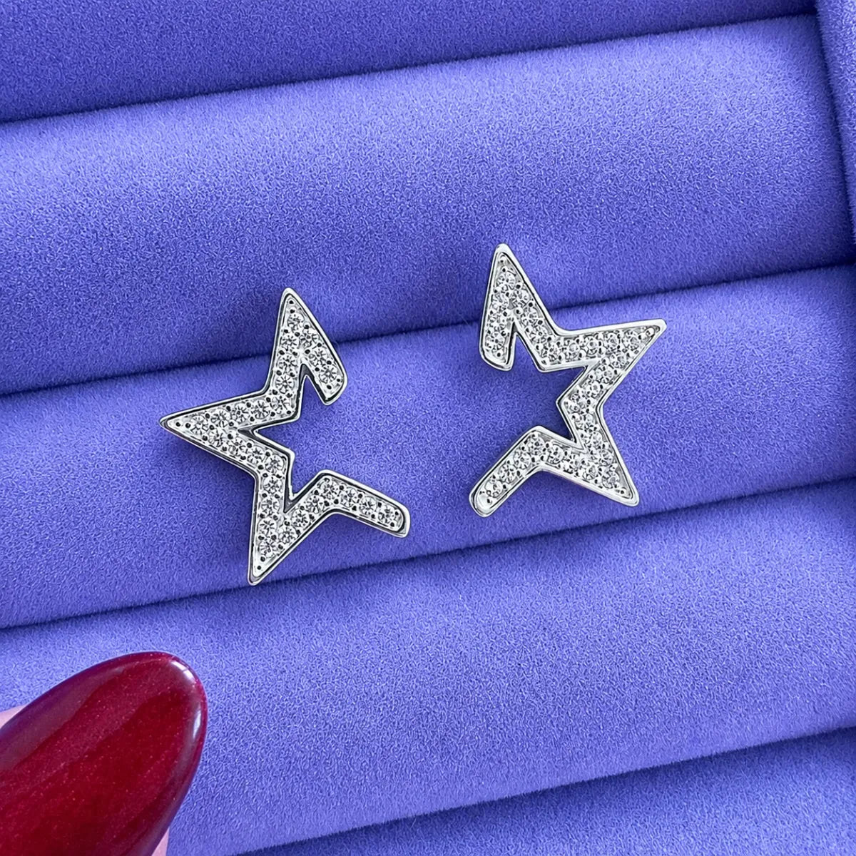 Brinco Meia Estrela Cravejada Zircônica Prata 925 Legítima