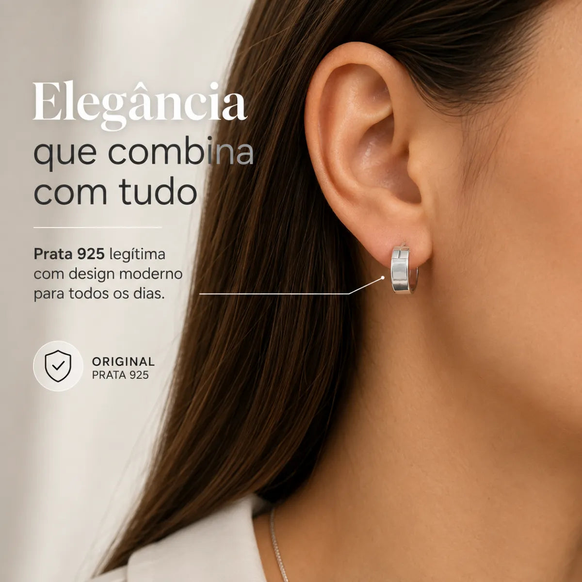 Brinco Argola Redondo Aro Quadrado 5mm x 1,3cm (P) Prata 925 Legítima