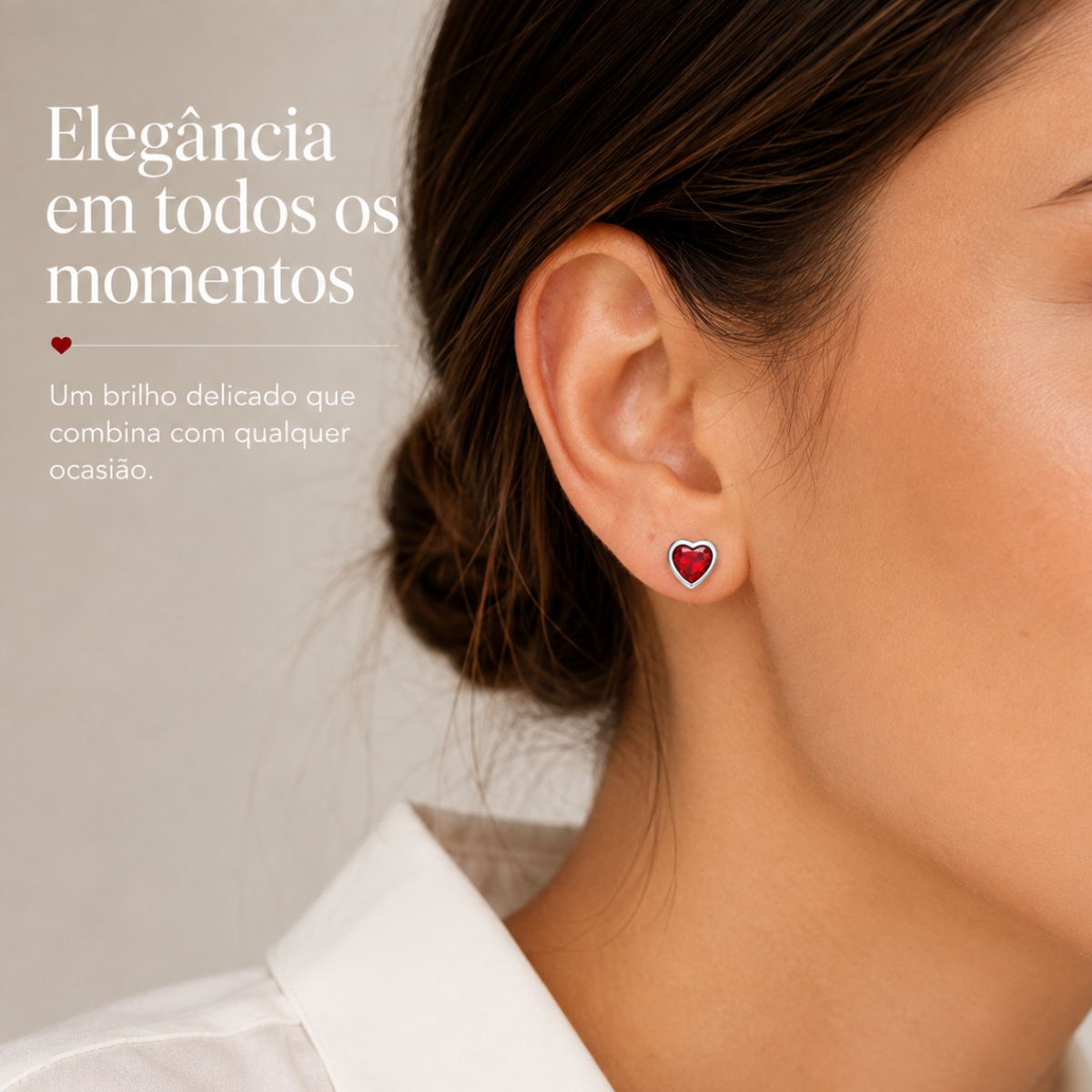 Brinco Coração Vermelho Cravação Inglesa Prata 925 Legítima