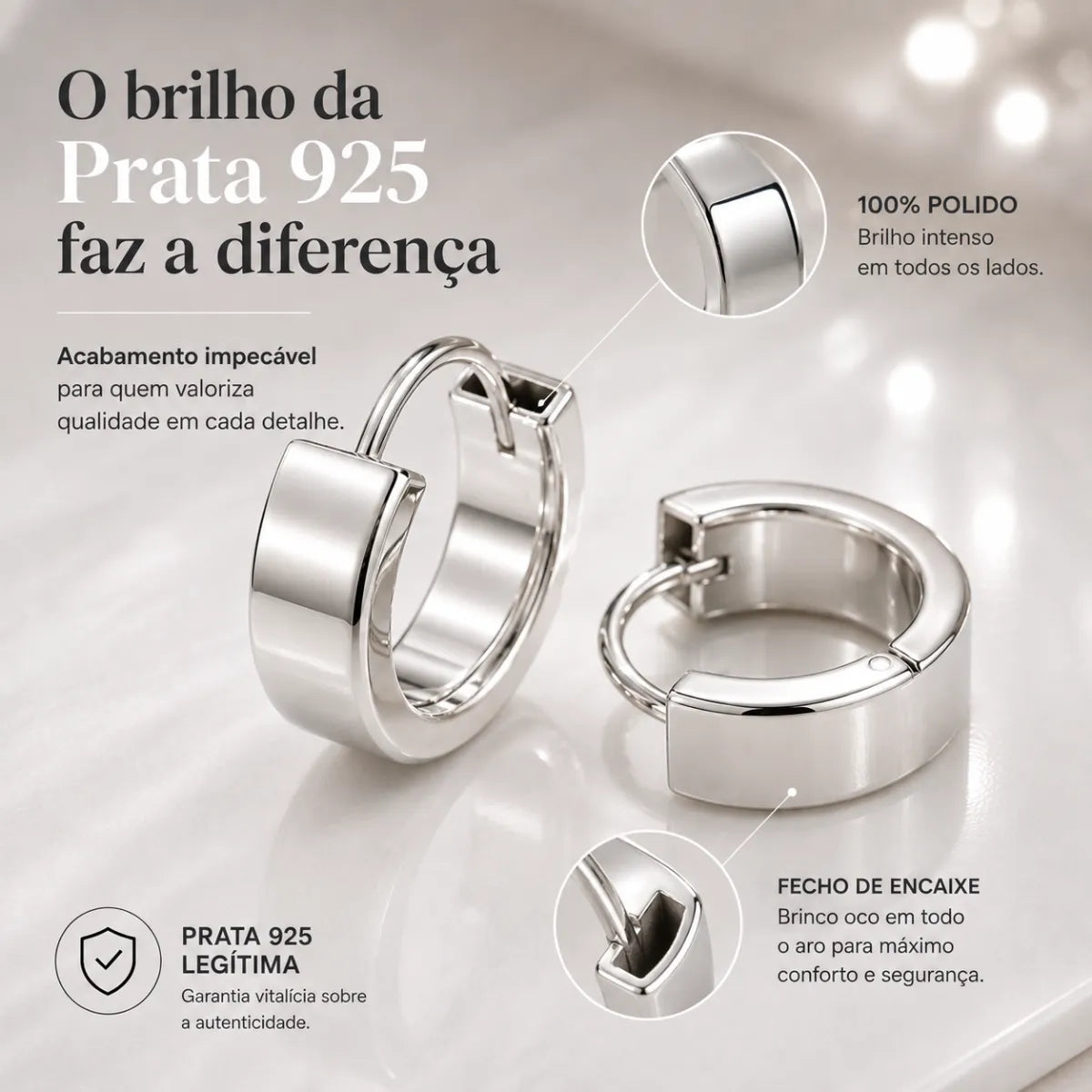 Brinco Argola Redondo Aro Quadrado 5mm x 1,3cm (P) Prata 925 Legítima