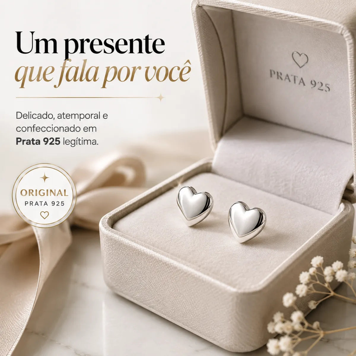 Brinco Coração Liso Abaulado 8mm Prata 925 Legítima