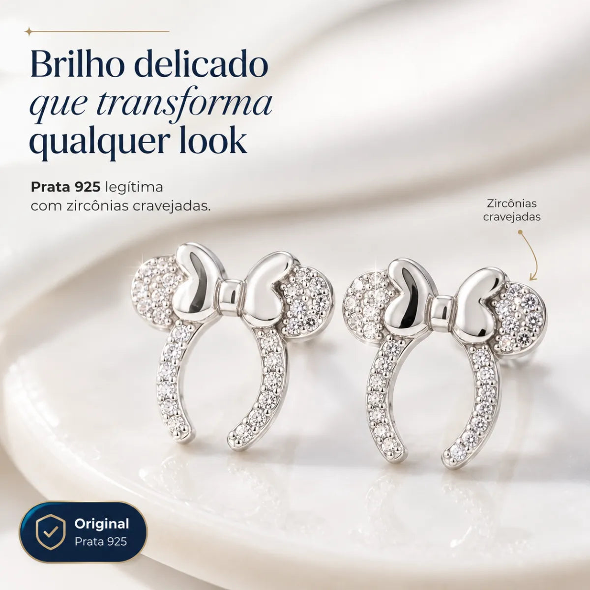 Brinco Ratinha Cravejado Zircônia Prata 925 Legítima