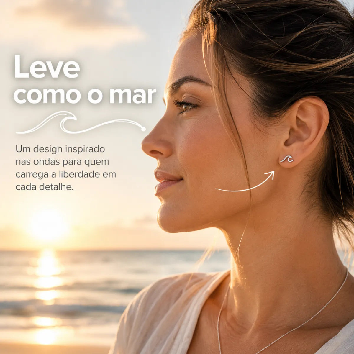 Brinco Onda Mar Lisa Pequena Prata 925 Legítima