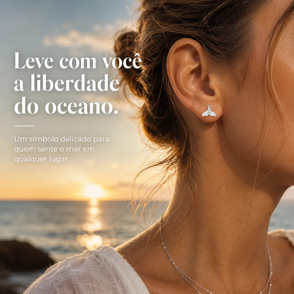 Brinco Calda de Baleia Sereia Mini Prata 925 Legítima