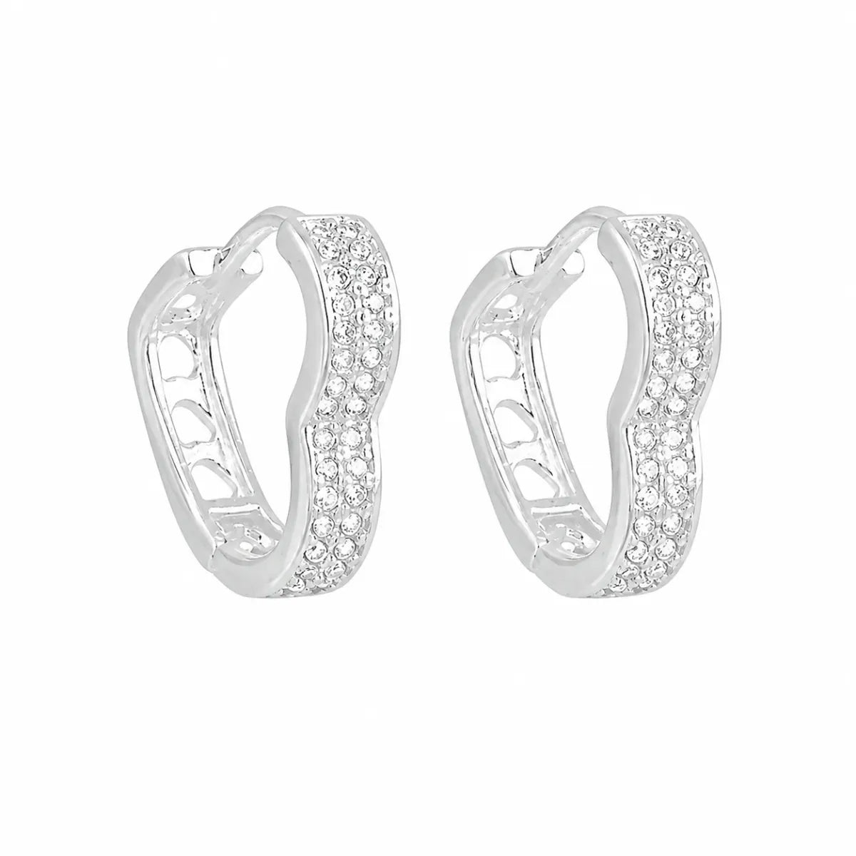 Brinco Argola Click Coração Cravejado Zircônia Prata 925 Legítima