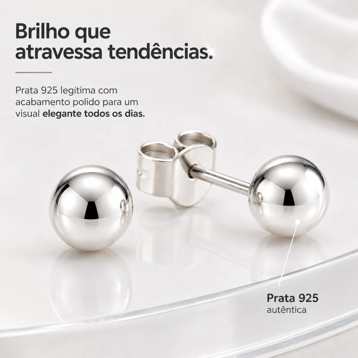 Brinco Bolinha Lisa 5mm Prata 925 Legítima