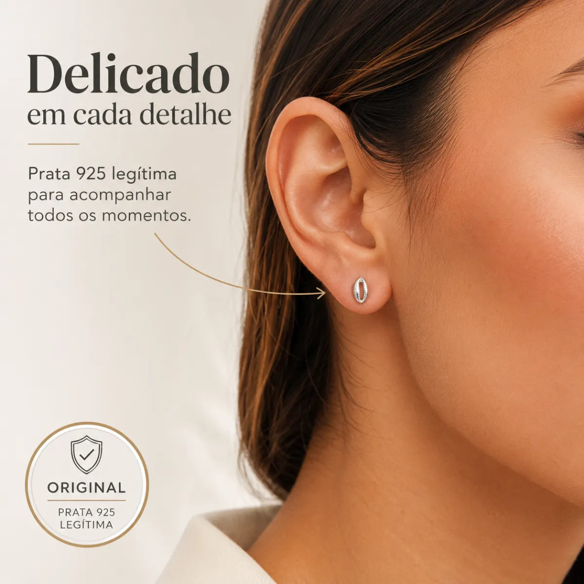 Brinco Concha Búzios Prata 925 Legítima