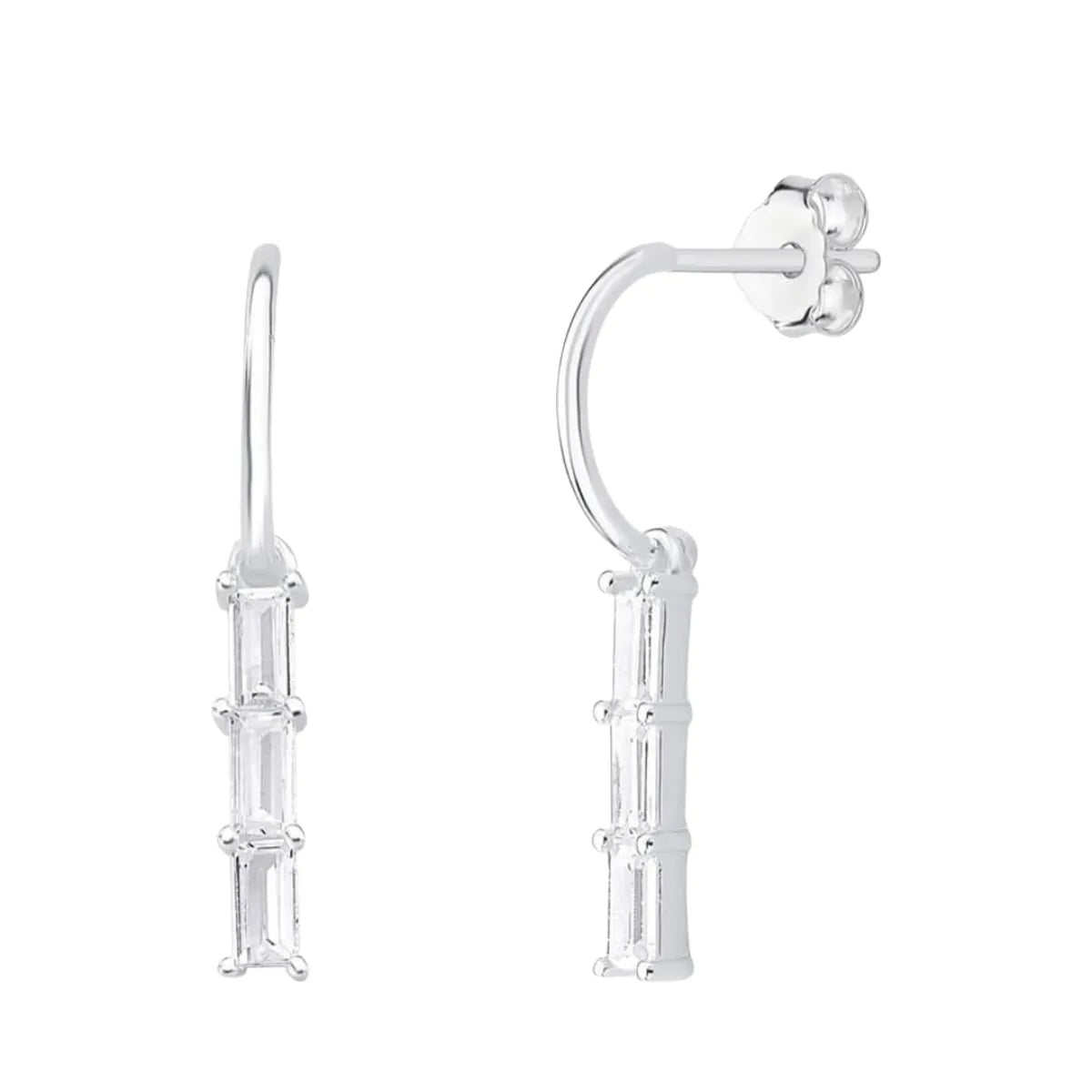 Brinco Meia Argola Pingente Zircônia Branca Prata 925 Legítima