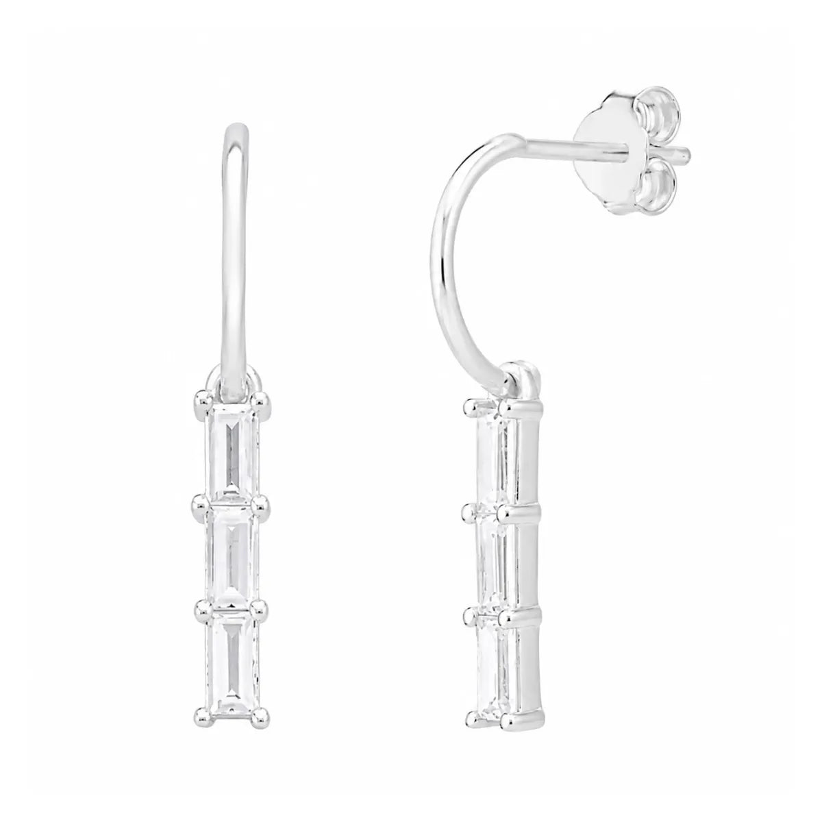 Brinco Meia Argola Pingente Zircônia Branca Prata 925 Legítima