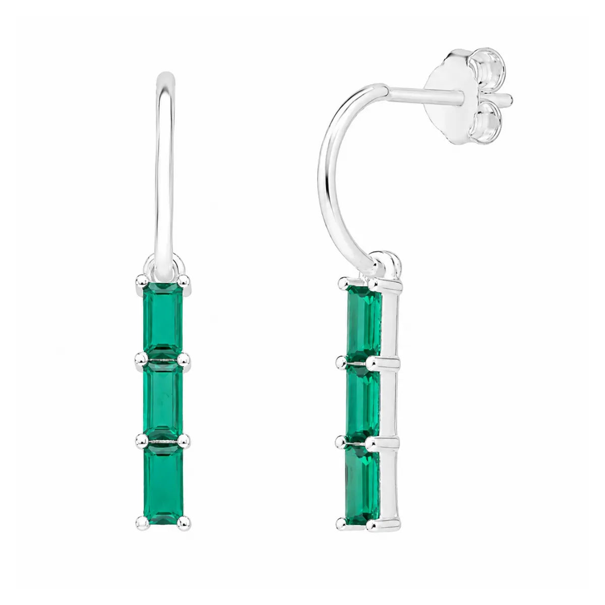 Brinco Meia Argola Pingente Zircônia Verde Prata 925 Legítima