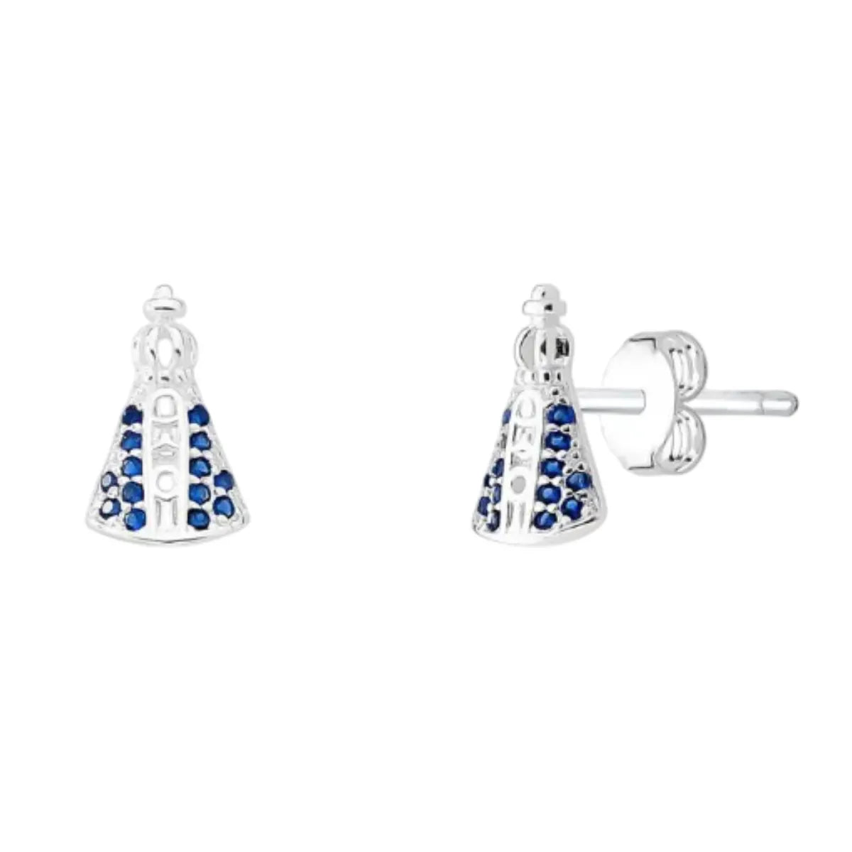 Brinco N.S. Aparecida Cravejado Zircônia Azul Prata 925 Legítima