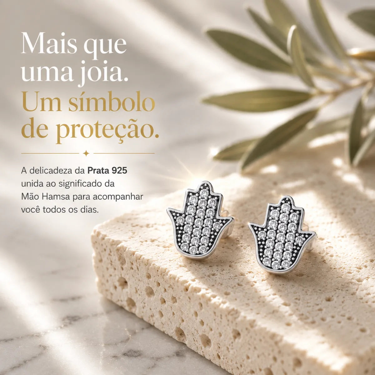 Brinco Mão Hamsa Cravejada Zircônia Prata 925 Legítima