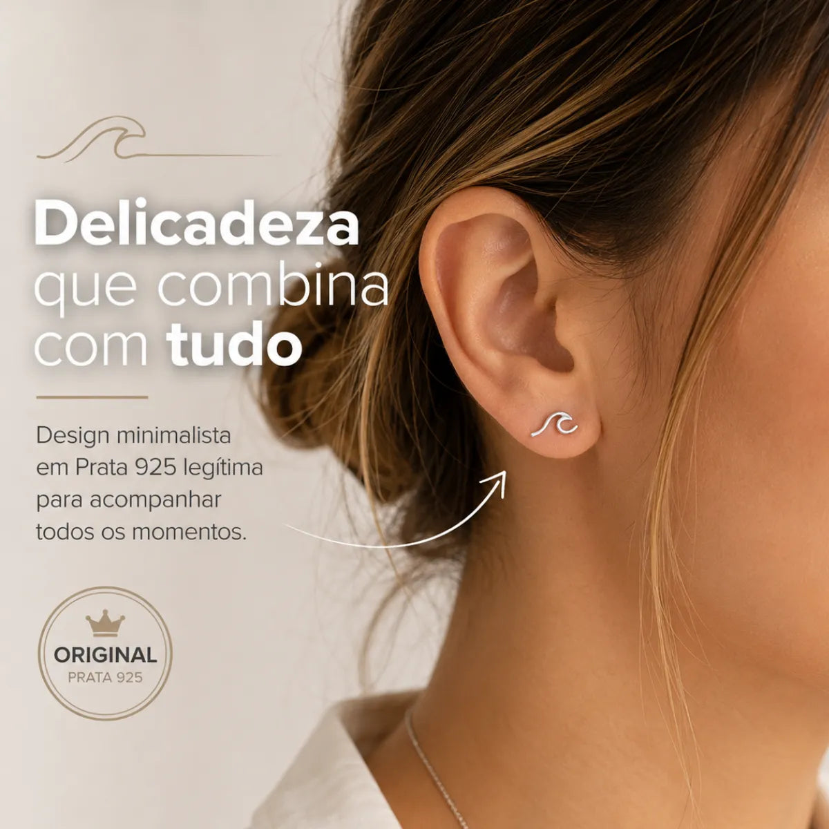 Brinco Onda Mar Lisa Pequena Prata 925 Legítima
