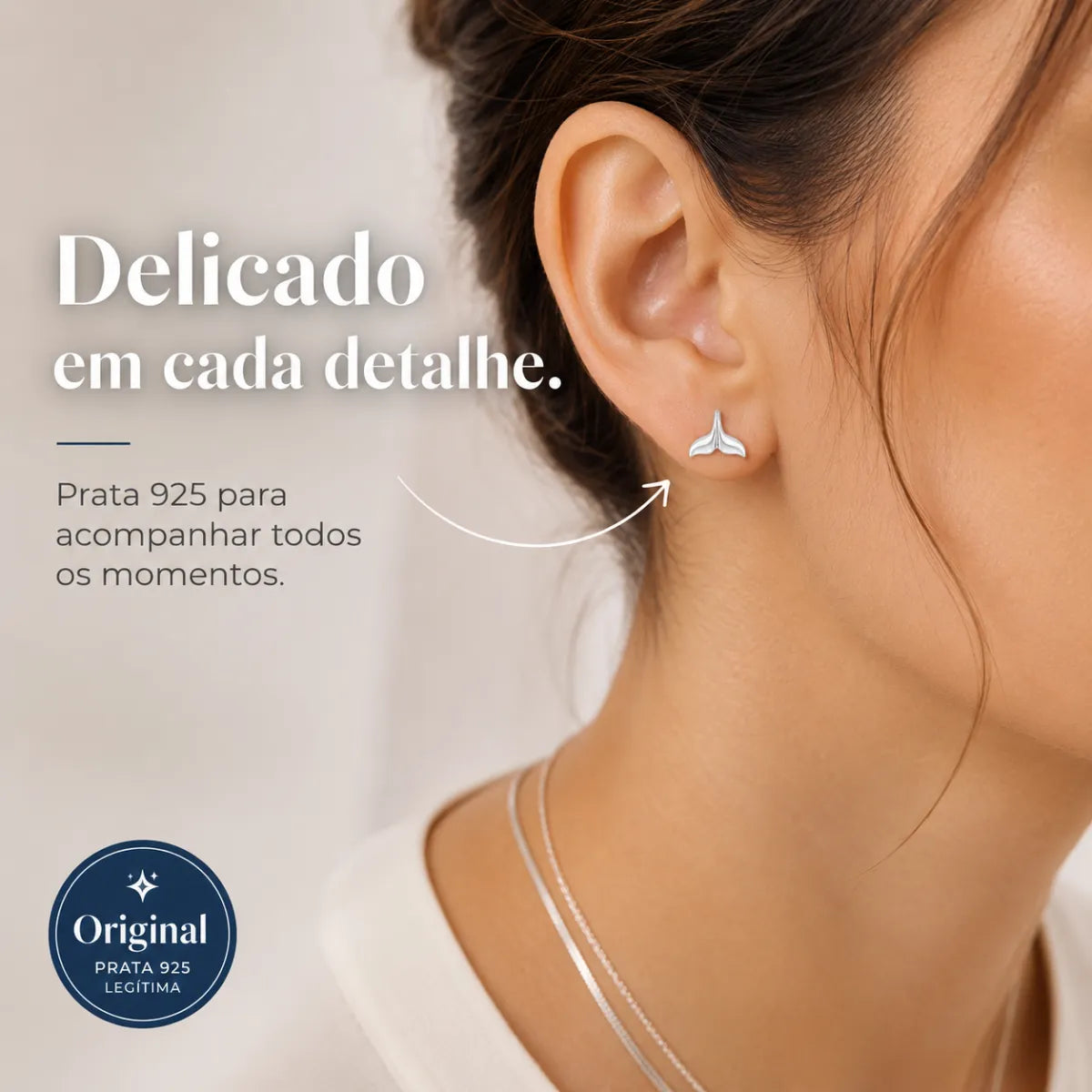 Brinco Calda de Baleia Sereia Mini Prata 925 Legítima