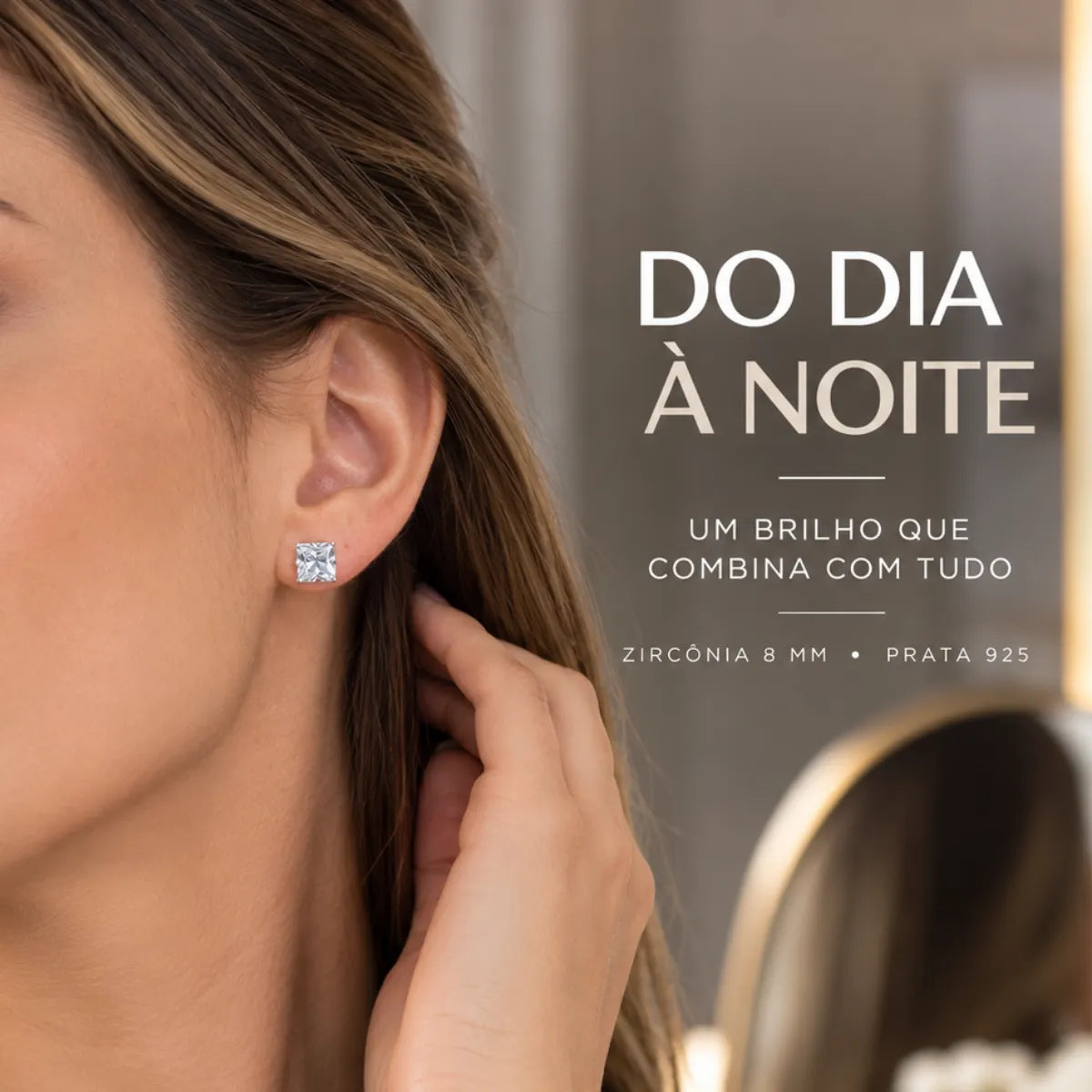 Brinco Quadrado Zircônia 8mm Prata 925 Legítima
