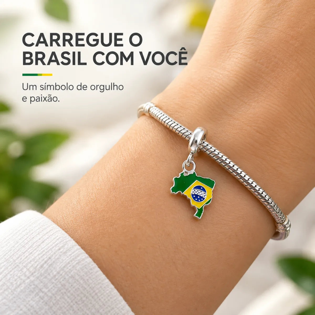 Berloque Mapa do Brasil Torcida Prata 925 Legítima