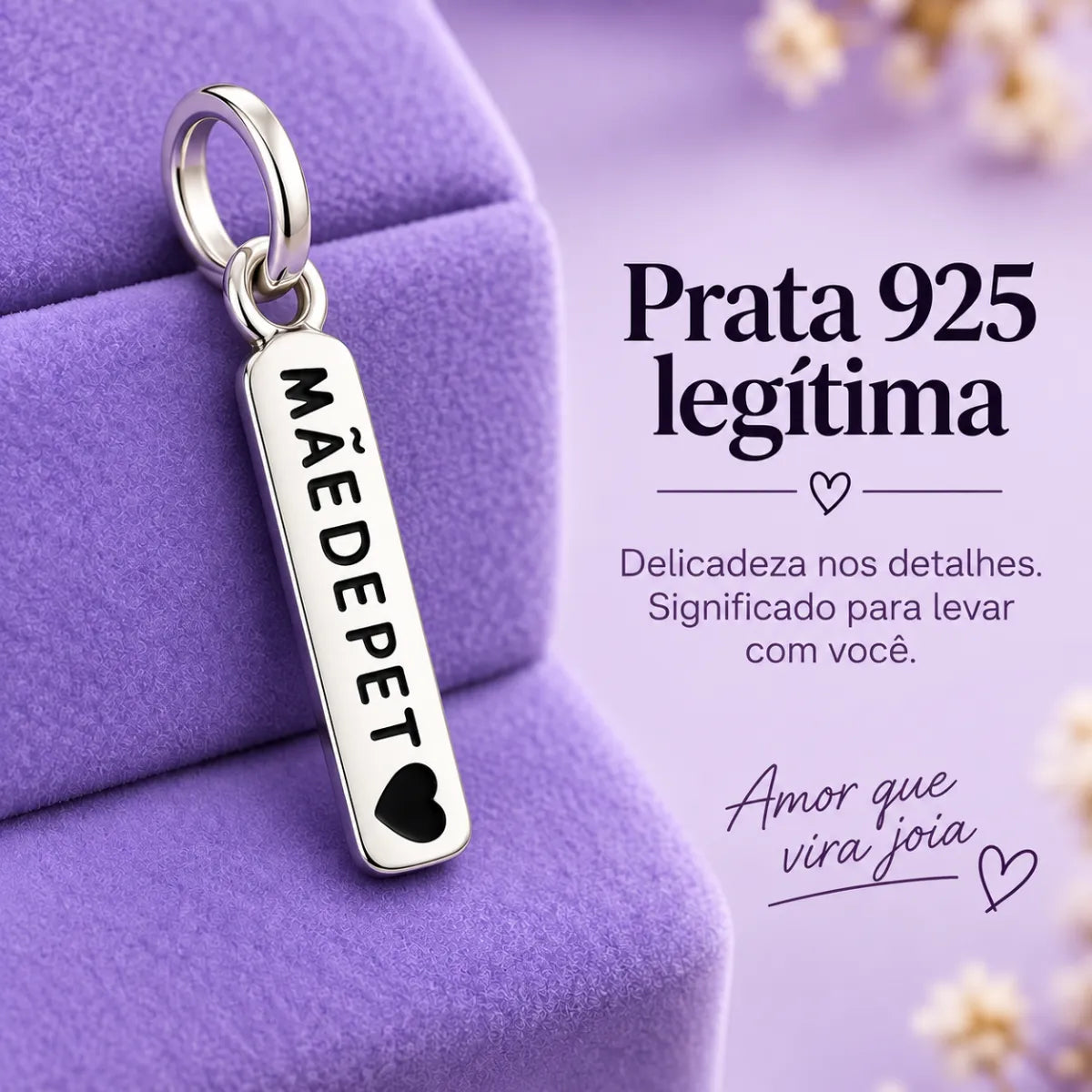 Berloque Plaquinha Mãe de PET Prata 925 Legítima