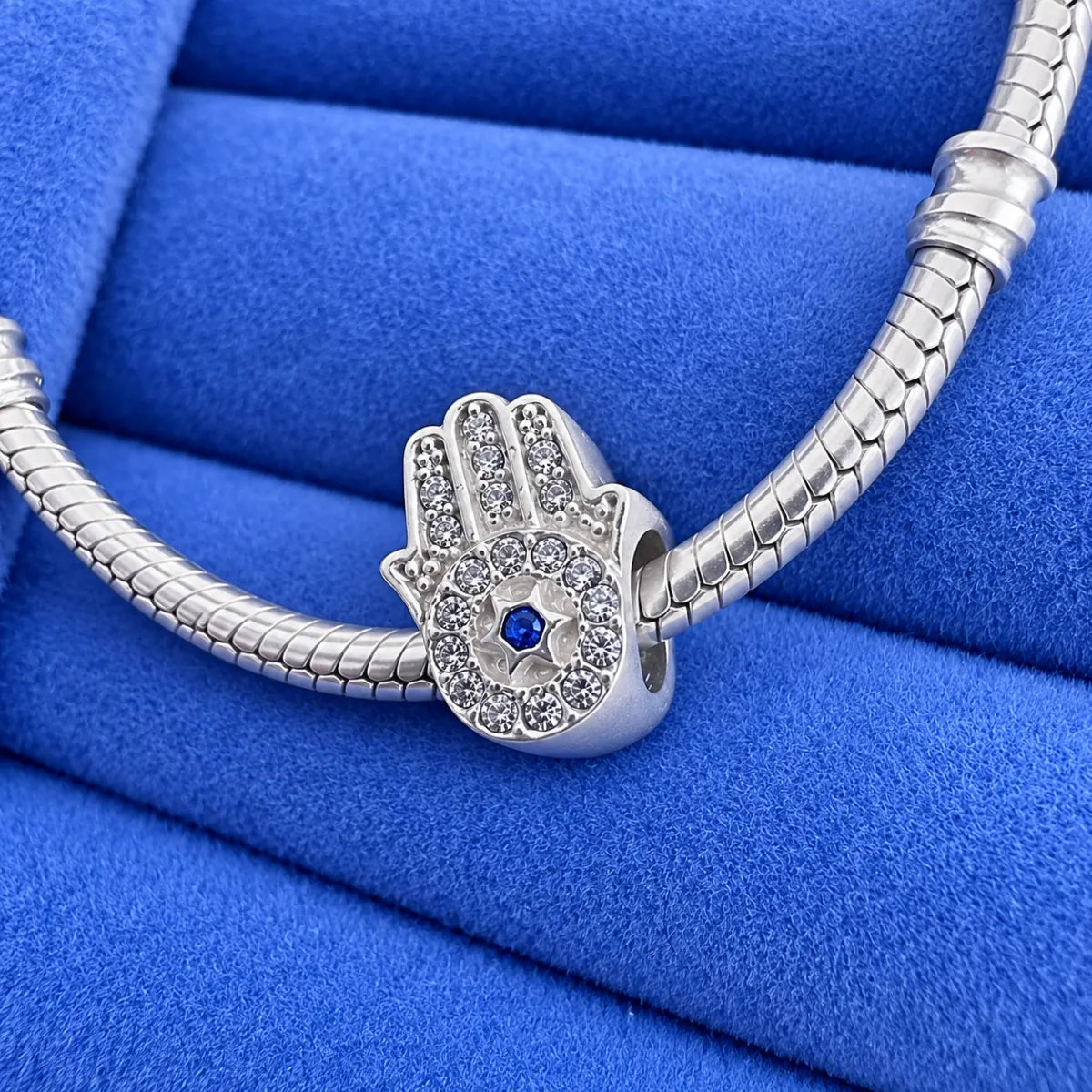 Berloque Separador Mão Hamsa Cravejado Zircônia Prata 925 Legítima