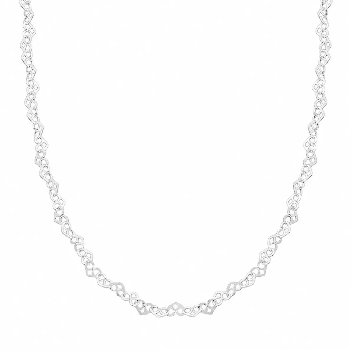 Corrente Feminina Chocker Coração Entrelaçado 40cm Prata 925 Legítima