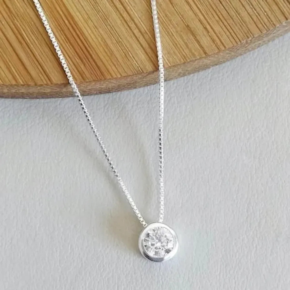 Colar Ponto de Luz Redondo Galeria Zircônia 6mm Prata 925 Legítima