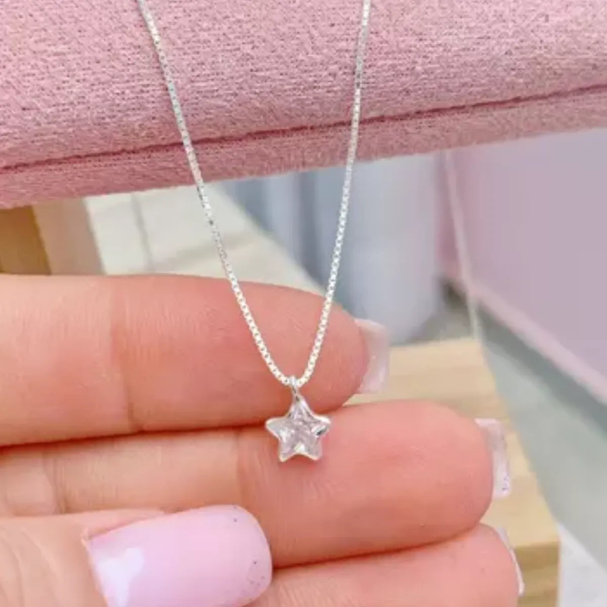 Colar Ponto de Luz Estrela Zircônia Incolor Prata 925 Legítima