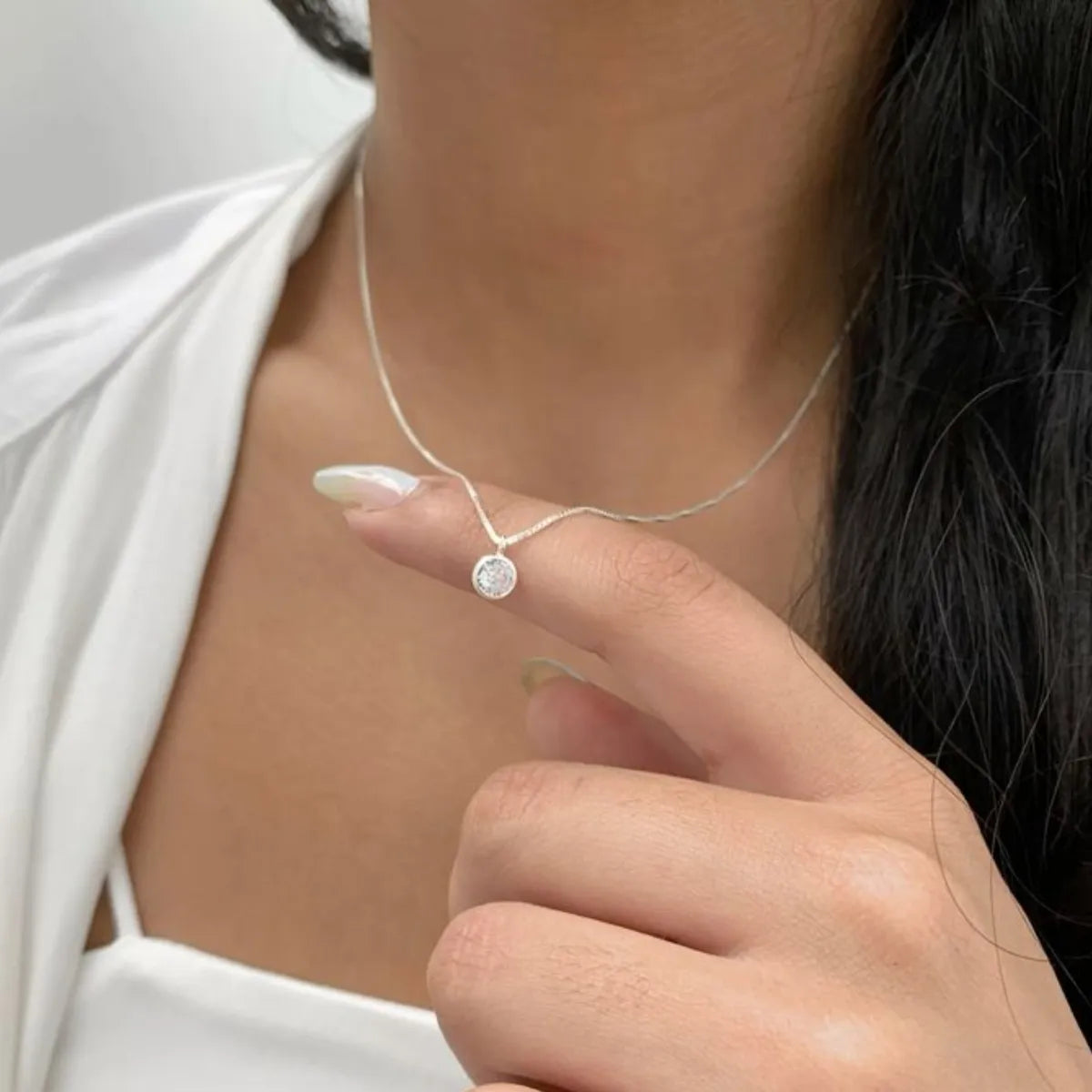 Colar Ponto de Luz Redondo Zircônia Incolor Prata 925 Legítima