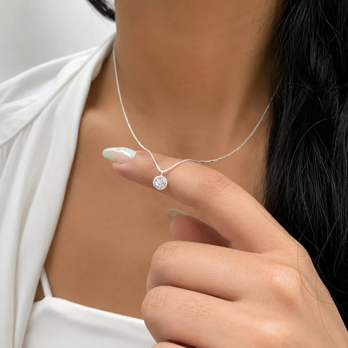 Colar Ponto de Luz Redondo Zircônia Incolor Prata 925 Legítima