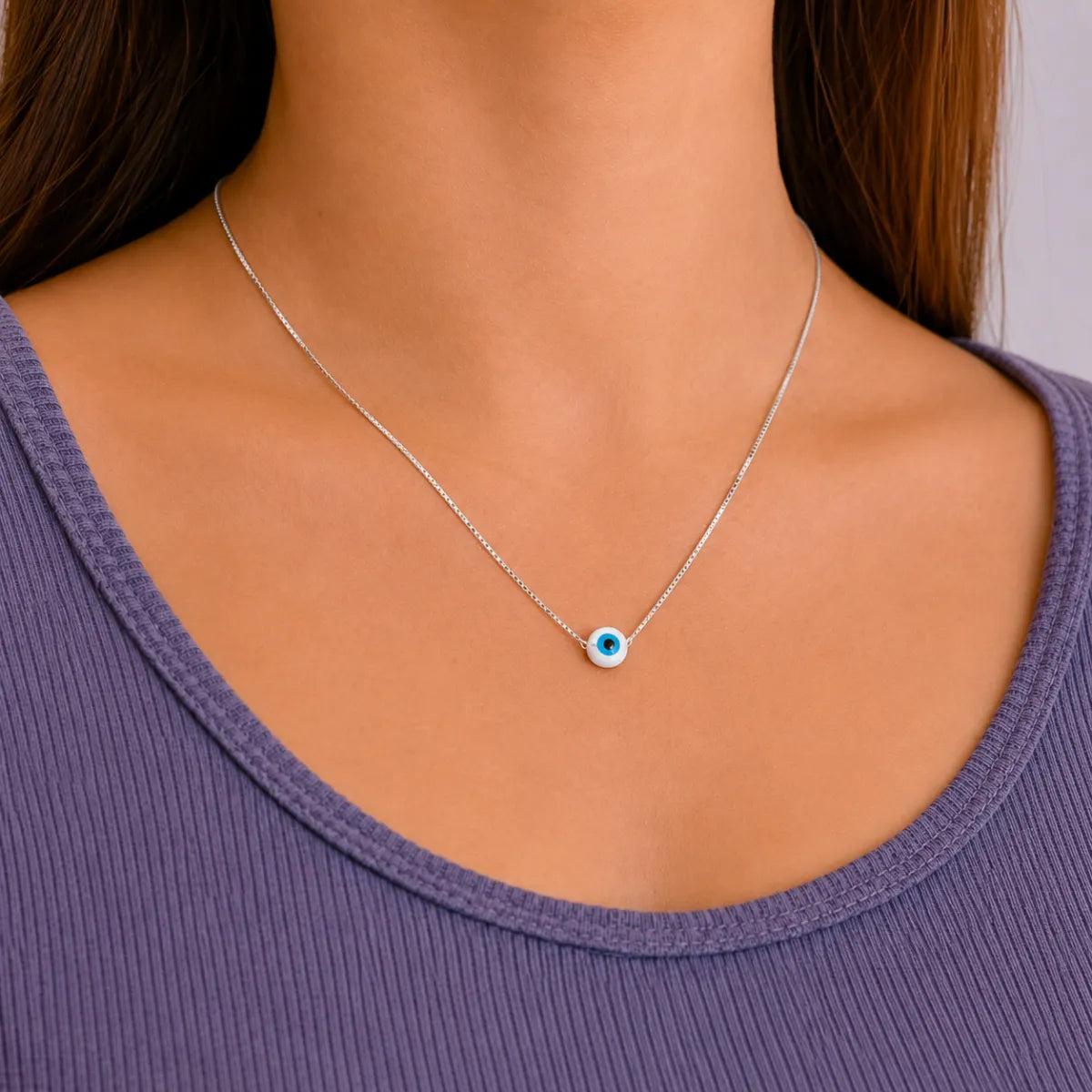 Colar Feminino Olho Grego 8mm Prata 925 Legítima